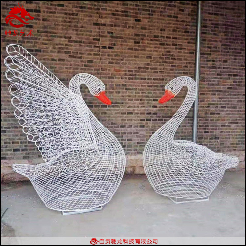 天鹅铁艺编织镂空雕塑美陈(图2)