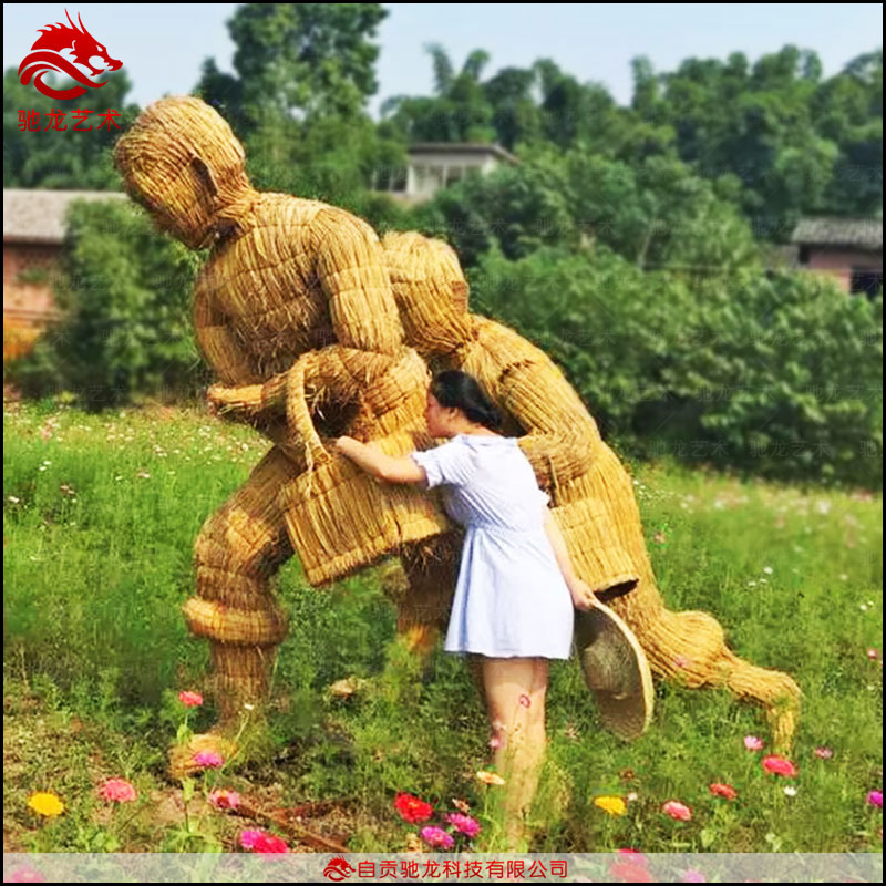 耕牛播种稻草人雕塑定制制作(图2)